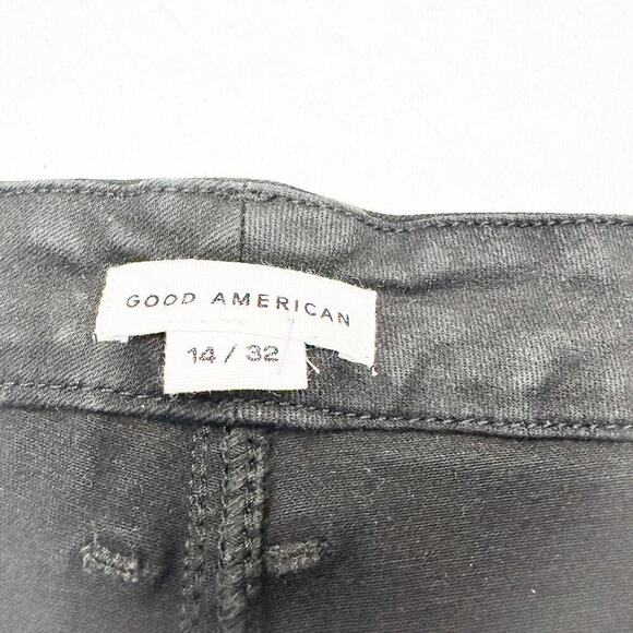 Good American Straight Leg Denim Jeans Black Coated K103 GS001T Size 14/32 - Picture 7 of 10